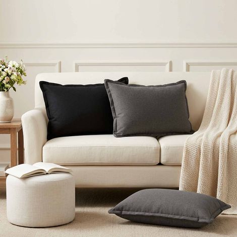 vidaXL Coussin HOUTEN 2 pièces Gris foncé Lin synthétique (1/5)