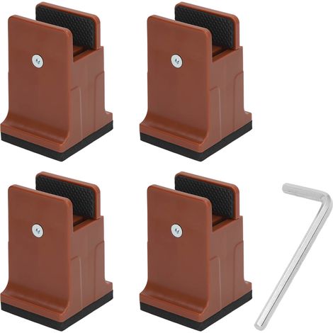 Yosoo Health Gear Colsure de Lit Réglable 4PCS Moineurs de Meubles avec Pince à Vis, Colonnes de canapé de Lit en Caoutchouc Stable Glisse (Brown)