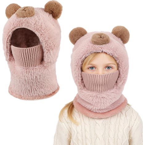 Kinder Sturmhaube mit Bärenohren für 4-12 Jahre, winddicht & warm, rosa (1/5)
