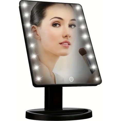 Miroir de maquillage carré LED avec support – Miroir cosmétique portable avec écran tactile, compact et idéal comme cadeau (1/5)