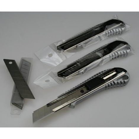 3x Alu Cuttermesser +10 Abbrechklingen 18mm Profi Teppichmesser Cutter (1/4)