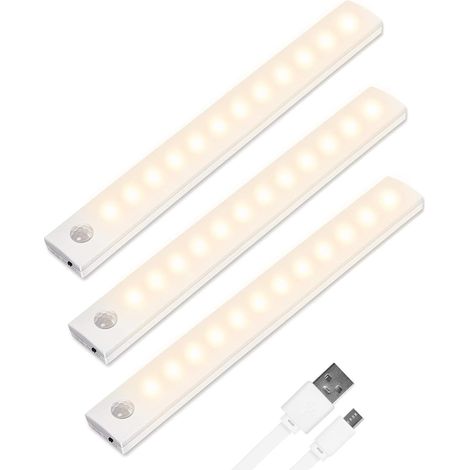 Lumière de Placard,3pcs Lampe Placard,Lampes 12 LED,Sans Fil, Rechargeable par USB, Aimanté, Détecteur de Mouvement, Baladeuse de Secours, Veilleuse Enfant[Classe énergétique A++]