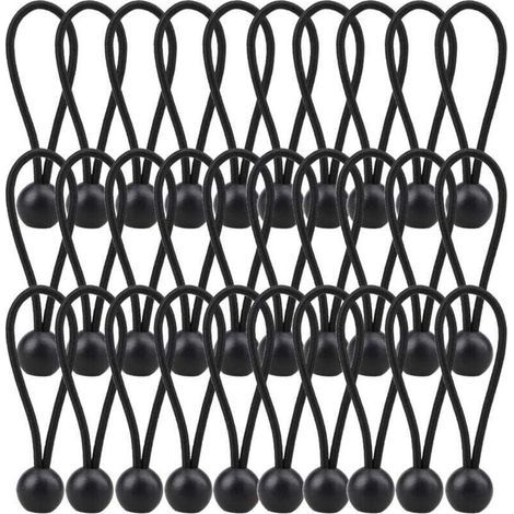 Cordons élastiques (avec boules) 30 pcs, adaptés aux tentes, bannières et bâches (noir) (1/5)