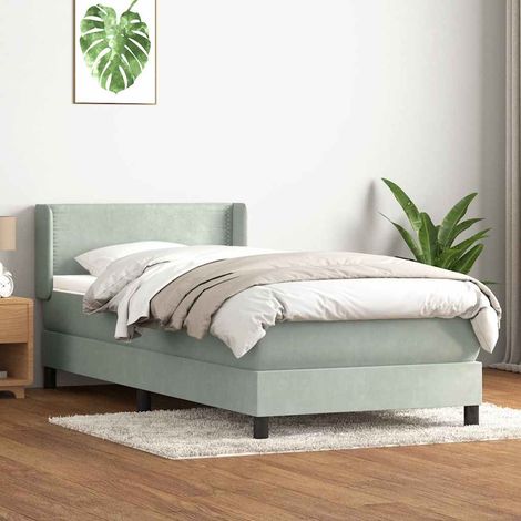 vidaXL Sommier à lattes de lit et matelas gris clair 90x220 cm velours (1/5)