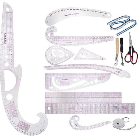Ensemble de règles courbes françaises pour la création de patrons, outils de couture multicolores en PVC et ABS pour la conception de mode et la couture (1 ensemble)