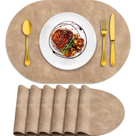 Lot de 6 napperons ovales résistants à la chaleur, lavables, 30,5 x 43,2 cm, imperméables, faciles à nettoyer en similicuir pour cuisine, salle à manger, abricot'Abricot 6Pcs, 12" x 17"'Abricot'6Pcs, (1/5)