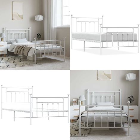 Estructura cama sin colchón con estribo metal blanco 100x190 cm - Estructura de cama - Cama con estribo