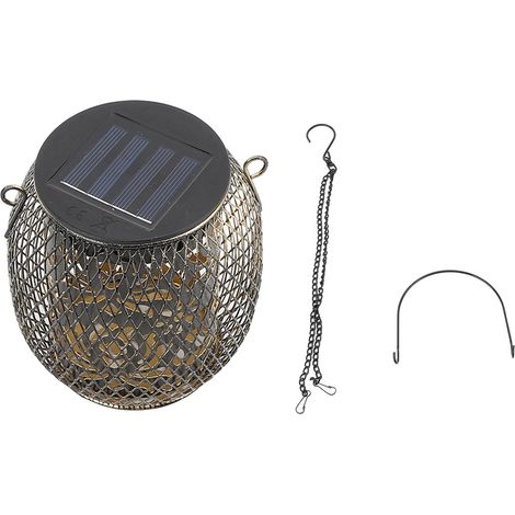 Lanterne solaire ajourée en métal et fer, étanche, à suspendre, avec poignée, pour terrasse, jardin, porche et décoration extérieure. (1/5)