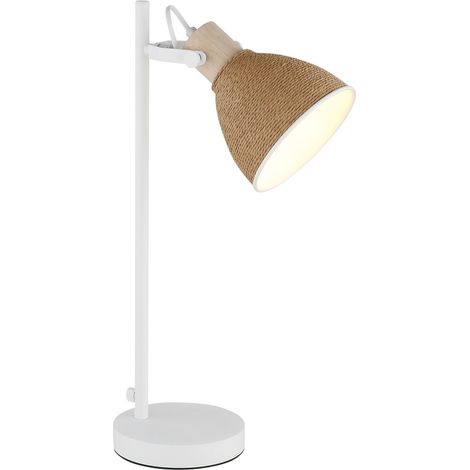 Tischleuchte Holz braun Tischlampe Wohnzimmerlampe Spot verstellbar weiß H 50 cm (1/5)