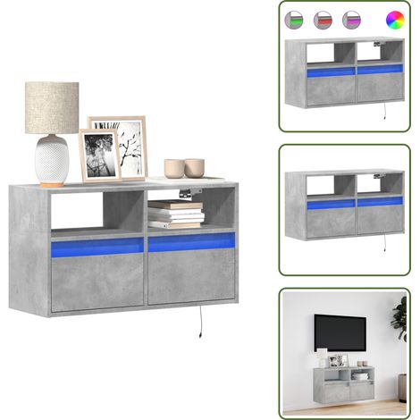 Meuble TV mural avec lumières LED gris béton 80x31x45 cm - Meuble TV Mural - Meubles TV Muraux - Meuble TV Suspendu Au Mur - Meuble TV Flottant (1/5)
