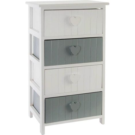 Commode blanche et grise trois tiroirs motif cœur bicolore - Blanc et gris bicolore (1/3)