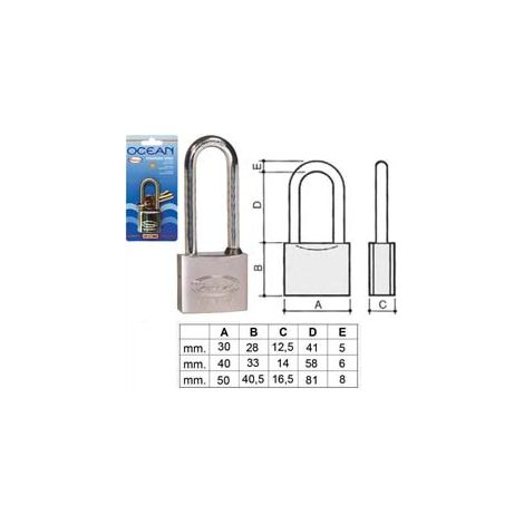 LUCCHETTO OTTONE ARCO LUNGO OCEAN 2700M IN BLISTER- - mm.40 (2780MB) - 1 pezzi POTENT