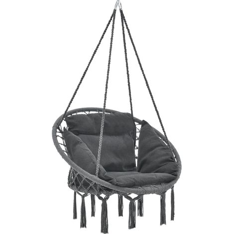 Hängesessel Kailua Max. 150 kg Indoor Outdoor mit Kissen Dunkelgrau casa.pro