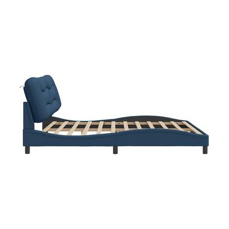 Cadre de lit bleu de l'île de Pubal (sans matelas), 200 × 200 cm, tissu, tissu doux et respirant, pour chambre, confort quotidien, assemblage rapide (1/5)
