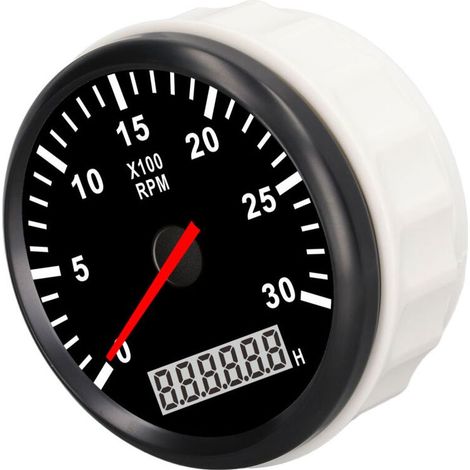 Tachymètre, Jauge de Tachymètre 85 Mm/3,35 Pouces 3000 Tr/min IP67 Jauge de Tachymètre étanche avec Compteur Horaire LCD Rétroéclairage Rouge pour Voiture Camion Bateau. (1/5)