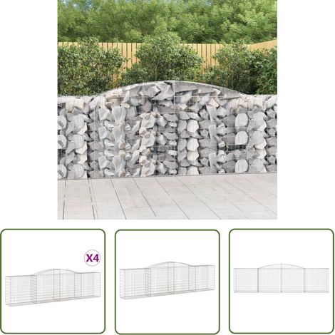 The Living Store Paniers à gabions arqués 4 pcs 400x50x100/120 cm Fer galvanisé - Panier De Gabion - Gabion - Mur De Gabion - Clôture De Jardin - Décoration De Jardin (1/5)
