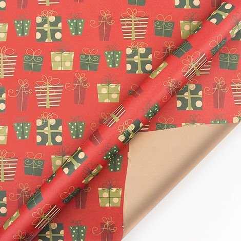 Rouleau de papier cadeau de Noël (0,43 x 3 mètres), grand format, papier kraft rétro écologique.