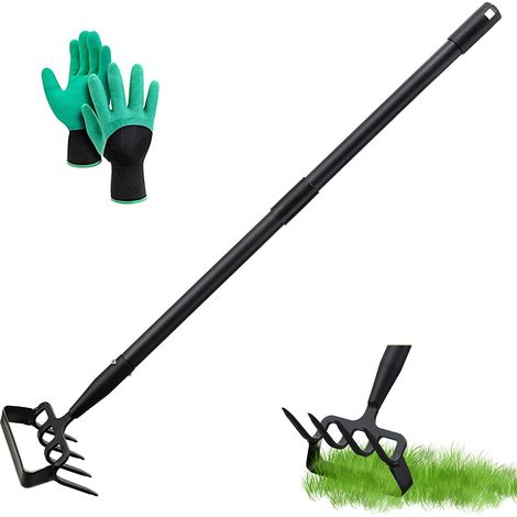 Garden Hoe 170cm Hoe and Spiked Rake 4 Teeth 2 in 1 Stainless Steel Hand Hoe Garden Tool Stirrup Hoe with Adjustable Action for Weeding/Furnishing Soil (1/5)