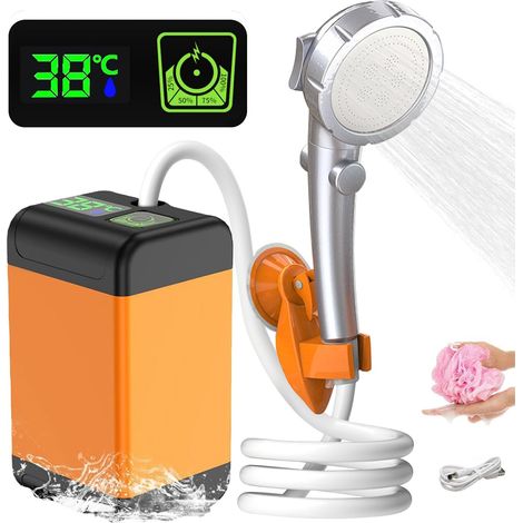 Kit Douche de Camping, Camping Douche Portable, 7800mAh Pompe de Douche Électrique Rechargeable avec Intelligent de Température et Pression d'eau Réglable pour Extérieure, Randonnée (1/5)