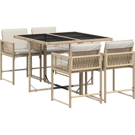Ensemble à manger de jardin avec coussins 5 pcs,Salon de jardin Beige poly rotin CFW70835 (1/5)