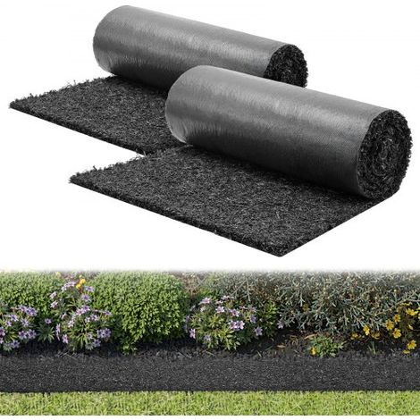 Mantillo de Goma para Paisajismo 244 x 61 cm, Tapete de Caucho Reciclado Cortable, Paquete de 2 Rollos, Tela Antihierbas Reducción de Malezas, Borde Permanente, para Jardín Huerto, Color Negro (1/5)