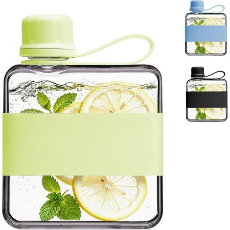 320ml Flat Water Bottle with Handle, Transparent Square Water Cup, Leakproof and BPA-Free, Running Water Bottle, for Running, Hiking, Cycling (1/5)