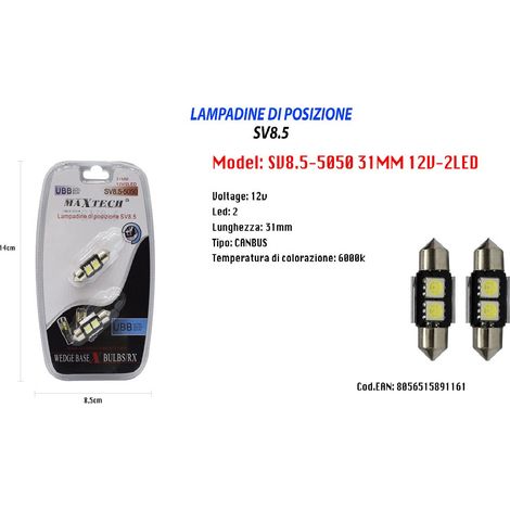 Ampoule De Position Maxtech Sv8.5-5050 12 V 2 Led 31 Mm Ultra Lumineuse