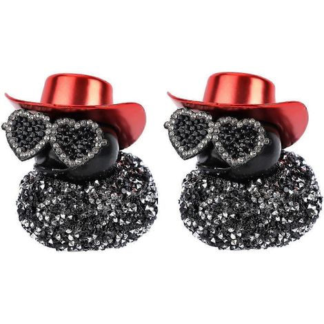 Lot de 2 canards en caoutchouc à motif diamant pour tableau de bord, décorations de voiture, canard avec chapeau de cowboy et lunettes de soleil, accessoire amusant pour le bureau ou la voiture (1/4)