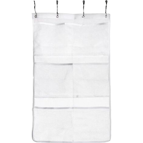 Organisateur De Salle De Bain - Filet Maille Résistant - Pour Tige De Rideau De Douche - 6 Compartiments - Blanc - 1 Pièce (1/5)