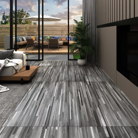 Vidaxl – Planches de sol PVC autoadhésives 18 pièces – Surface 2,51 m² – Épaisseur 2 mm – Résistantes à l'humidité et antidérapantes – Gris rayé