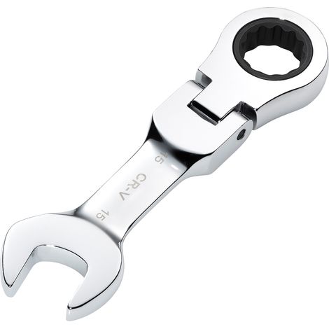 Draper 15MM STUBBY FLEX RACT. SPANNER 27973 27973 HI-TORQ® Metric Stubby Flexible Head Ratchet Combination Spanner