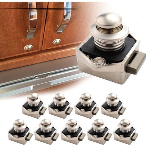 Serrure à loquet à bouton-poussoir 10pc, 15-20mm bouton à loquet serrure de porte sans clé pour RV bateau chasse camping-car armoire porte armoire (1/5)