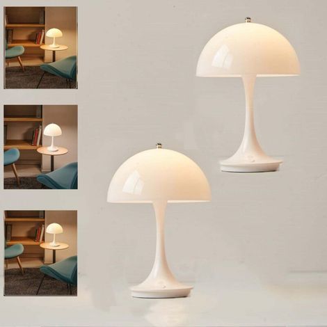 Wireless table lamp, mushroom table lamp, rechargeable table lamp with 3 dimmable levels, bedside lamp (white - 2 pieces) (1/4)
