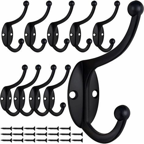 10 Pcs Retro Hook Coat Rack Wall Mounted Vintage Metal Door Hook for Bathroom Kitchen Bedroom Hallway (Black) (1/5)