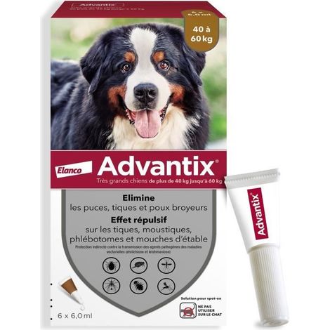 ADVANTIX Chien Solution Antiparasitaire Très Grande Race 40 à 60kg 6 pipettes