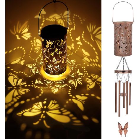 Carillon solaire papillon d'extérieur, 89 cm (35 pouces), cadeau idéal pour femme, grand-mère ou maman. Lanterne solaire, carillon commémoratif pour jardin ou décoration de Noël.