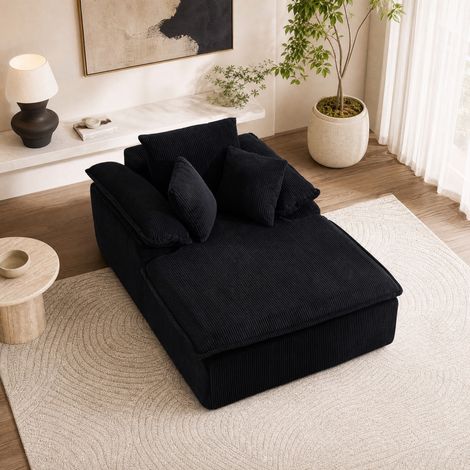 Canapé relax sans cadre 177x122x92 cm noir, tissu côtelé, accoudoirs larges, sans montage MEUBLIV (1/5)