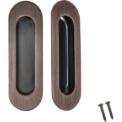 Poignée de porte encastrée 120x40 mm - Acier inoxydable massif, bords chanfreinés - Lot de 2 poignées pour portes coulissantes, armoires, placards et meubles - Bronze (1/4)