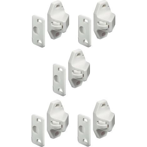 5x Universal-Rollverschluss in Weiß mit aufschraubbarer Schließplatte, Möbel-/Schranktürriegel (1/5)