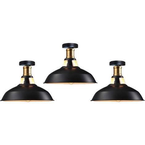 Lámpara de techo rústica iluminación industrial colgante de metal lámpara de techo de granja para pasillo escalera vestíbulo cocina porche entrada, E27, Negro y Blanco, 3 Pieza (1/5)