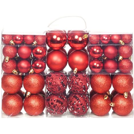 100-tlg. Weihnachtskugel-Set 3/4/6 cm Rot