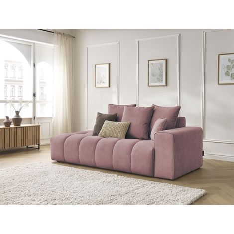 BOBOCHIC - Canapé droit fixe MONT-BLANC velours Accoudoir droit Rose (1/5)