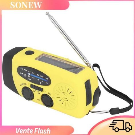Radio Solaire - Lampe De Poche LED - Radio D'Urgence FM AM WB - Charge Manivelle USB Solaire - 1200 mAh - IPX3 - Jaune (1/5)