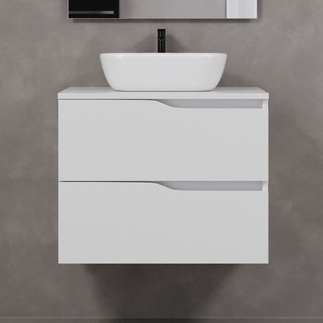 Meuble de salle de bain 60cm avec plateau et vasque à poser zeus - 2 tiroirs - sans miroir - blanc - LUNA (1/5)