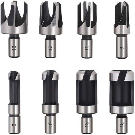 Tourillon Bois 8PCS HSS Foret Bois Fraise à Bouchonner Bois outil de coupe bois Mèches des Bouchons Wood Plug Cutter Drill Bits 6mm /10mm/13mm/16mm Petite Fraise Bois Pour Perceuse (1/3)