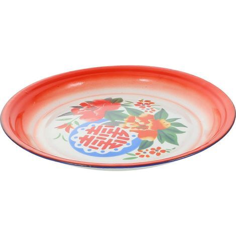 Assiette ronde émaillée style chinois, assiette à fruits et légumes, plateau émaillé-25.00X25.00X2.50CM (1/4)