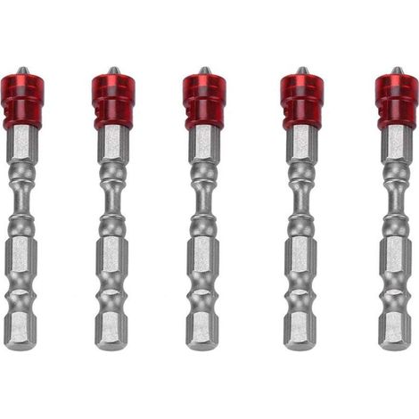 Embouts de tournevis, 5 pièces, 65 mm, en acier magnétique S2, tête Phillips, adaptateur de tournevis PH2 - avec aimant et butée de profondeur + embout PH2 (rouge) (1/5)