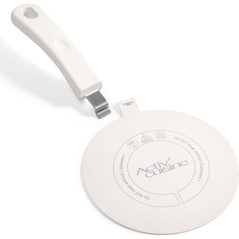 Adaptateur Induction Disque Plaque 20CM de Diffusion de Chaleur en acier inoxydable, avec poignée et Base séparables, Diffuseur à Induction pour utiliser des Cafetières, blanche (1/5)