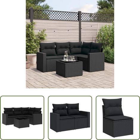 vidaXL Canapé extérieur - Salon de jardin 5 pcs avec coussins noir résine tressée (1/5)