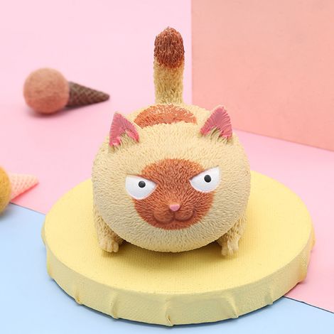Weiche, leicht zusammendrückbare, katzenförmige Anti-Stressbälle – ein entspannendes Spielzeug für Kinder und Erwachsene, gelb. (1/5)